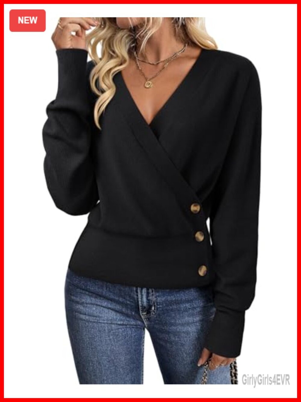 Timeson Women's V-Neck Cross-Over Pullover Sweater Knit Top